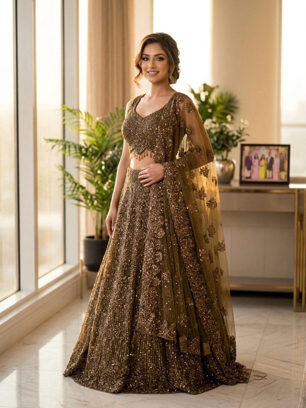 Embellished brown shade beads and Sequin work heavy Lehenga Set full stitched